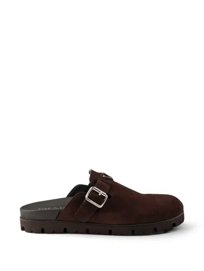 Prada Suede Mules In Brown