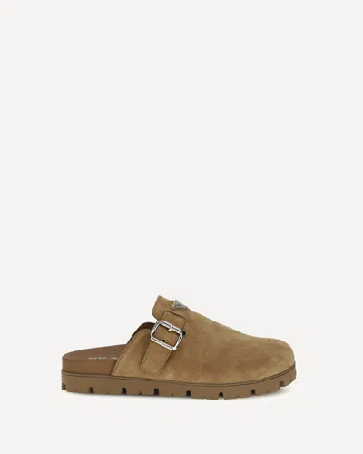 Prada Suede Mules In Brown
