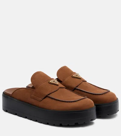 Prada Suede Mules In Brown