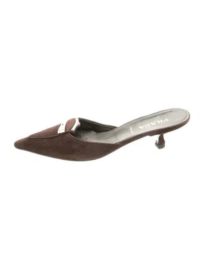 Pre-owned Prada Suede Mules In Brown