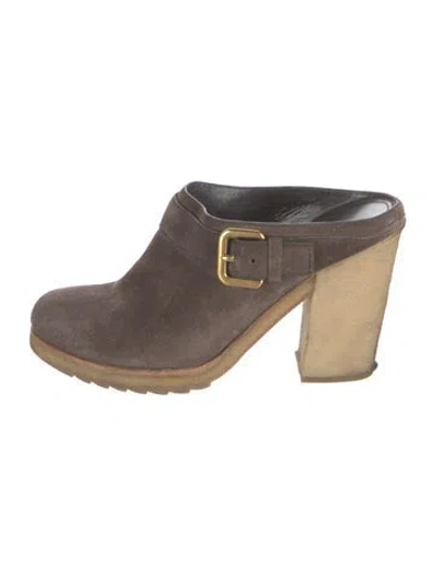 Pre-owned Prada Suede Mules In Brown