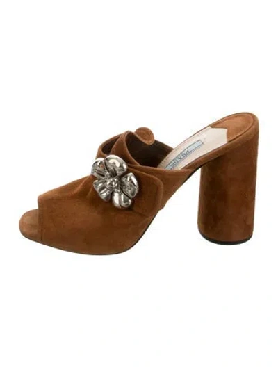 Pre-owned Prada Suede Mules In Brown