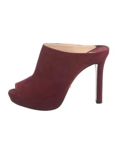 Pre-owned Prada Suede Mules In Burgundy