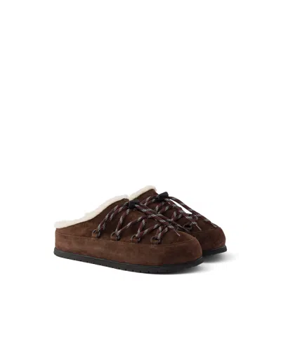 Prada Suede Mules In Dark Brown