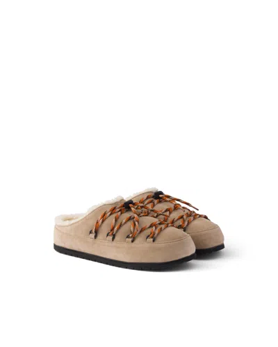 Prada Suede Mules In Desert Beige