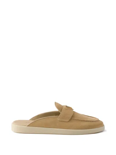 Prada Suede Mules In Gold