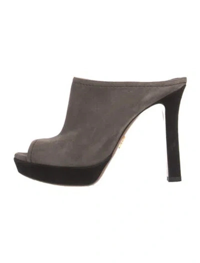 Pre-owned Prada Suede Mules In Gray