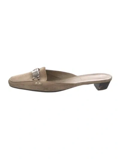 Pre-owned Prada Suede Mules In Green
