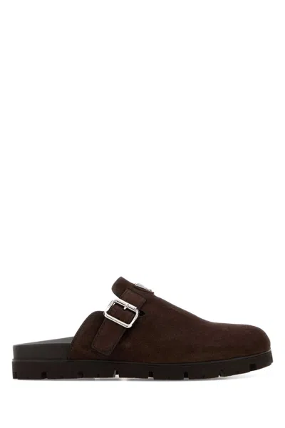 Prada Suede Mules In Brown