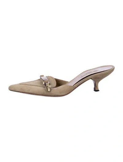 Pre-owned Prada Suede Mules In Neutral