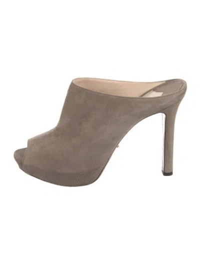 Pre-owned Prada Suede Mules In Neutral