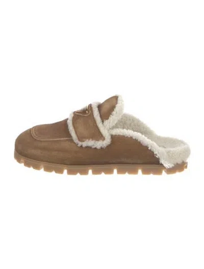 Pre-owned Prada Suede Mules In Neutral