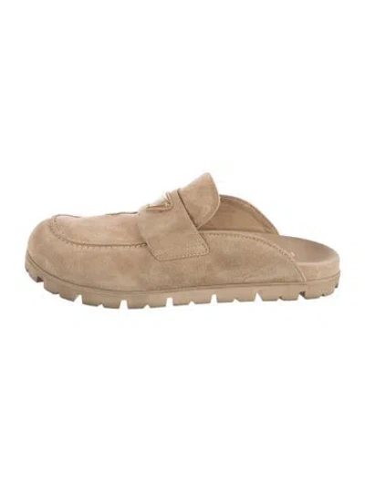 Pre-owned Prada Suede Mules In Neutral