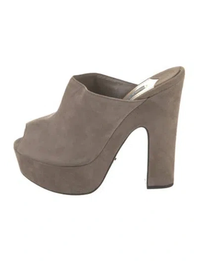 Pre-owned Prada Suede Mules In Neutrals
