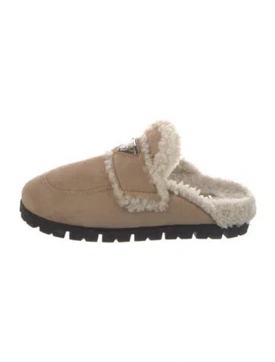 Pre-owned Prada Suede Mules In Neutrals