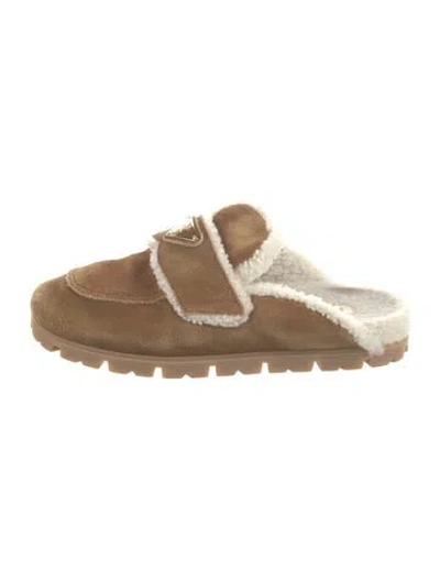 Pre-owned Prada Suede Mules In Neutrals