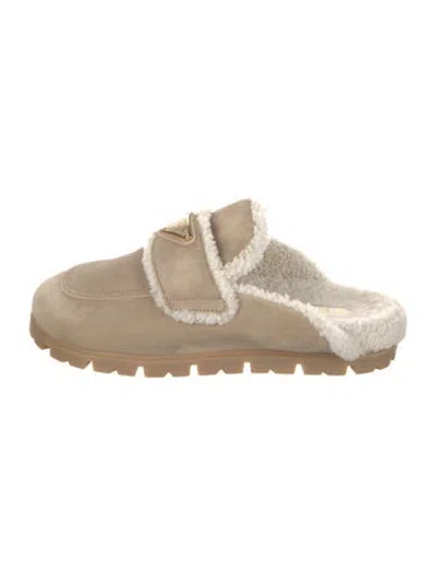 Pre-owned Prada Suede Mules In Neutrals