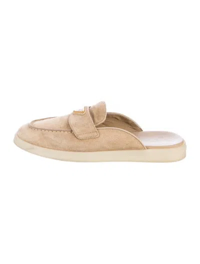 Pre-owned Prada Suede Mules In Neutrals