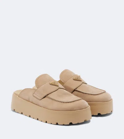Prada Suede Mules In Nude