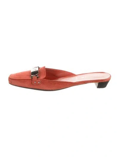 Pre-owned Prada Suede Mules In Red