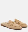 Prada Triangle Logo Suede Loafer Mules In Sand