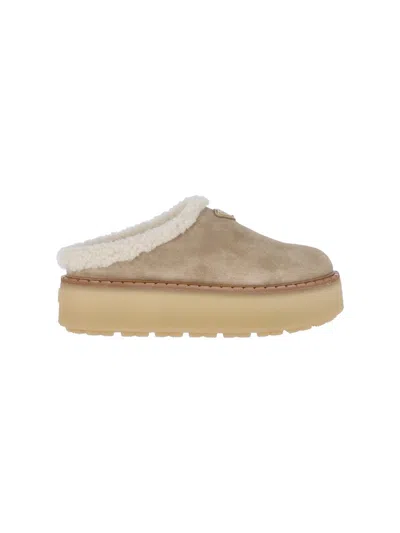 Prada Suede Mules In Sand