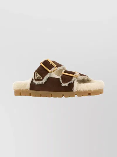 PRADA SUEDE OPEN TOE FLAT SOLE SLIPPERS