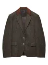 Prada Suede-panel Chevron Wool Jacket In Brown