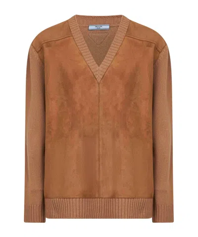 Prada Long-sleeved Sweater In Brown