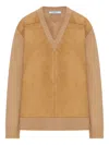 Prada Wool And Cashmere Sweater With Suede Inserts In Brown