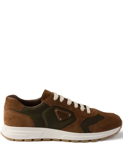 Prada Suede-panelled Low-top Sneakers In Burgundy