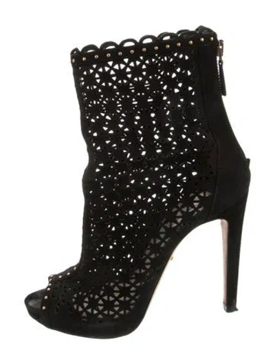 Pre-owned Prada Suede Patterned Boots In Black