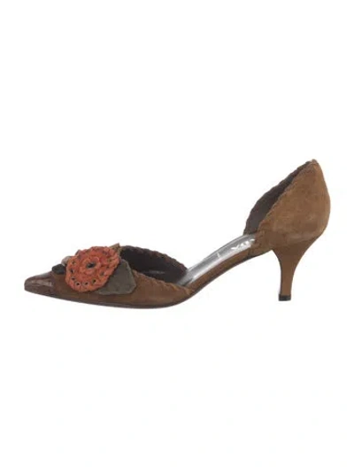 Pre-owned Prada Suede Patterned D'orsay Pumps In Brown