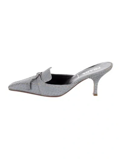 Pre-owned Prada Suede Patterned Mules In Blue