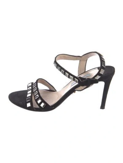 Pre-owned Prada Suede Patterned Slingback Pumps In Black