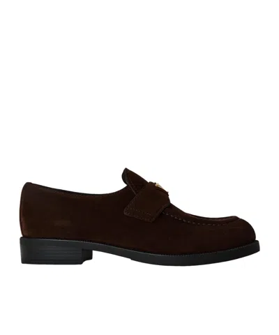 Prada Suede Penny Loafer In Brown