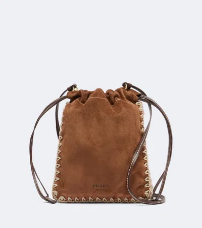 Prada Suede Phone Pouch In Brown