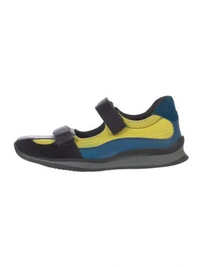 Pre-owned Prada Suede Plaid Print Sneakers In Yellow
