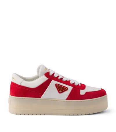 Prada Suede Platform Downtown Sneakers 50 In White/red