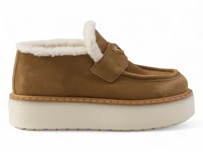 Pre-owned Prada Suede Platform Loafers (women's) Sneakers In Cinnamon In Brown