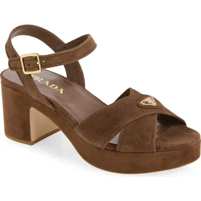 Prada Suede Platform Sandal In Brown