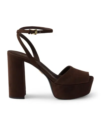 Prada Suede Platform Sandals 115 In Brown