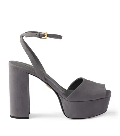 Prada Suede Platform Sandals 115 In Gray
