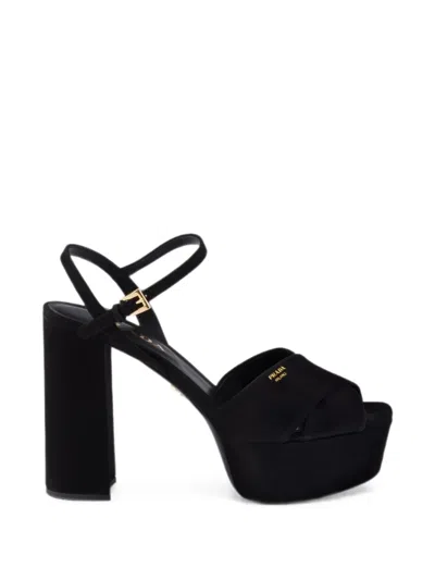 Prada Suede Platform Sandals In Black