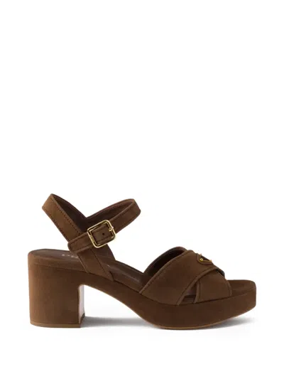 Prada Suede Platform Sandal In Brown