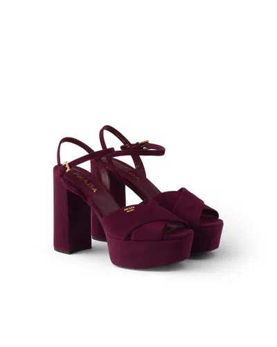 Prada Suede Platform Sandals In Burgunderrot