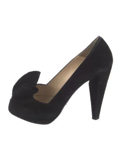 Pre-owned Prada Suede Pleated Accents Pumps In Black