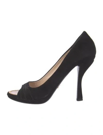 Pre-owned Prada Suede Pleated Accents Sandals In Black