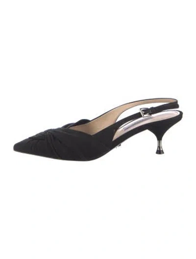 Pre-owned Prada Suede Pleated Accents Slingback Pumps In Black