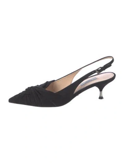 Pre-owned Prada Suede Pleated Accents Slingback Pumps In Black